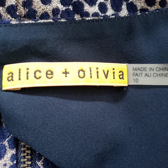 Alice + Olivia Jacquard Open Back Dress Wool Blend Silver Blue Women 10 - Picture 8 of 10